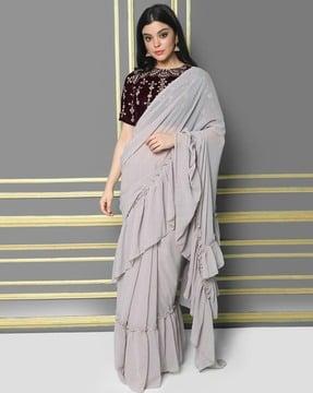 georgette sequence saree with contrast border