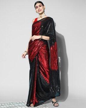 georgette sequence work saree with unstitched blouse piece