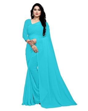 georgette solid saree with blouse piece