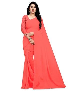 georgette solid saree with blouse piece