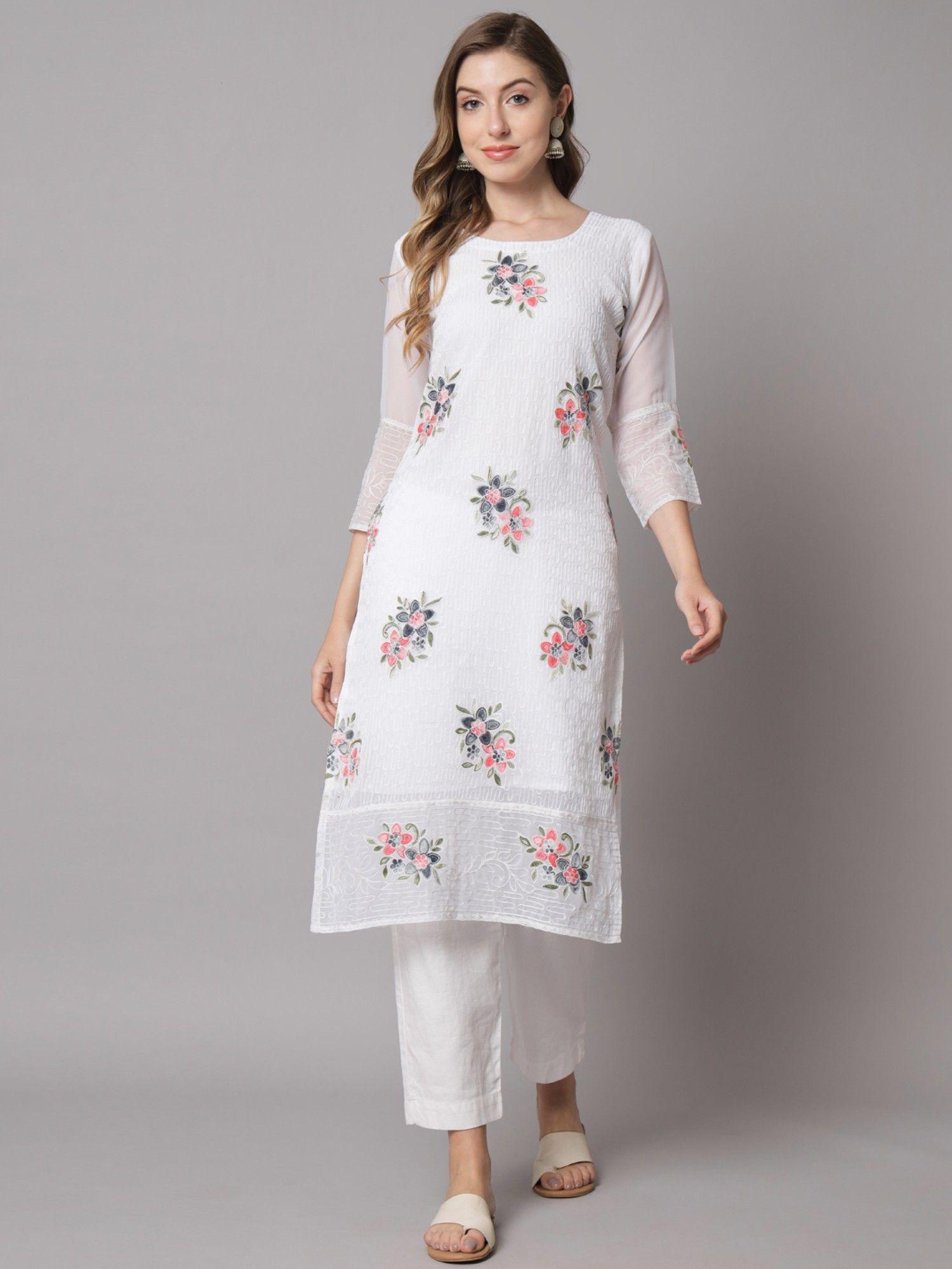 georgette straight embroidered kurta with crepe inner