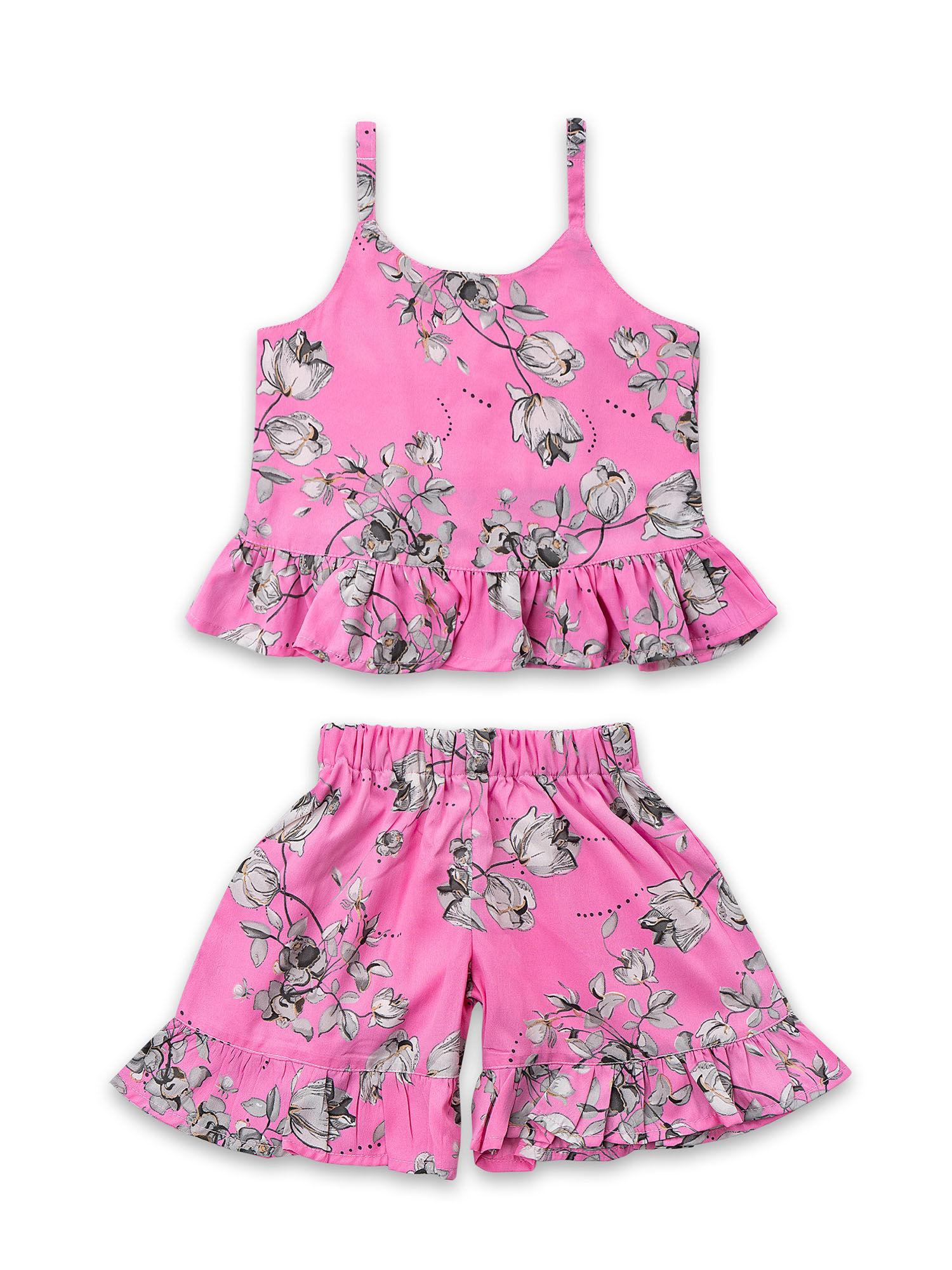 georgette top and short for girls pink (set of 2)