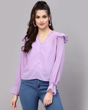 georgette top with flounce sleeves