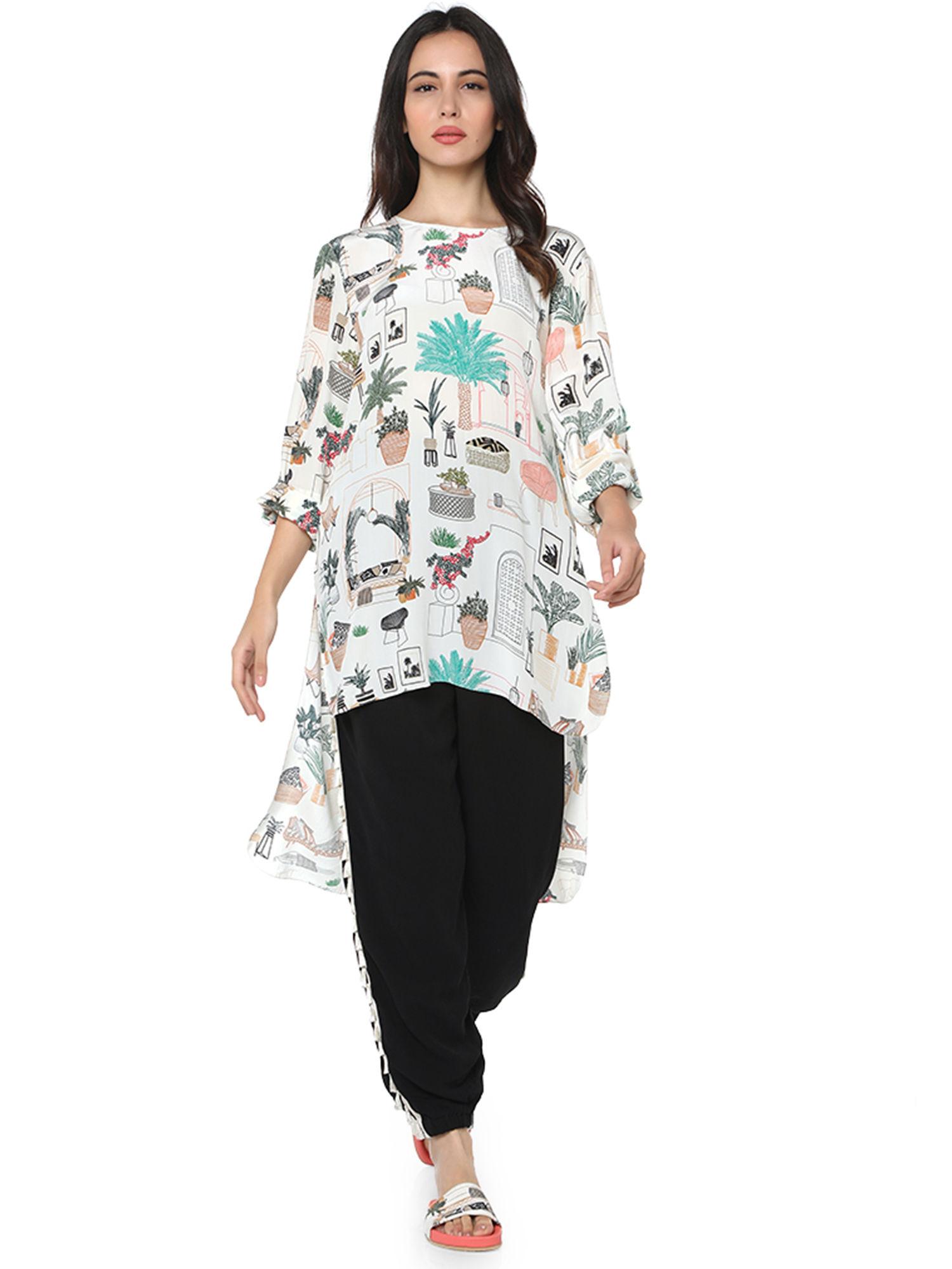 georgette white printed tunic