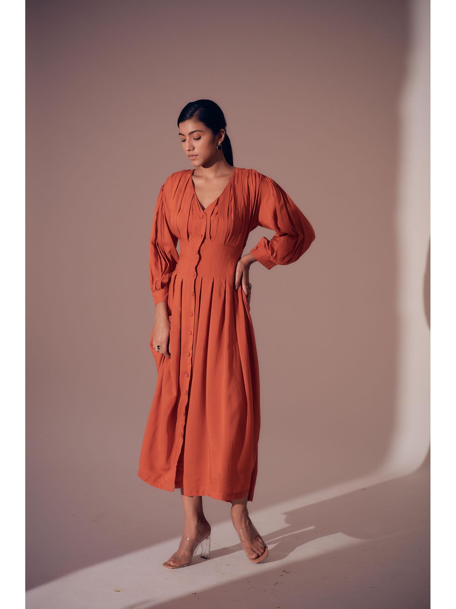 georgia solid rust full sleeves maxi dress