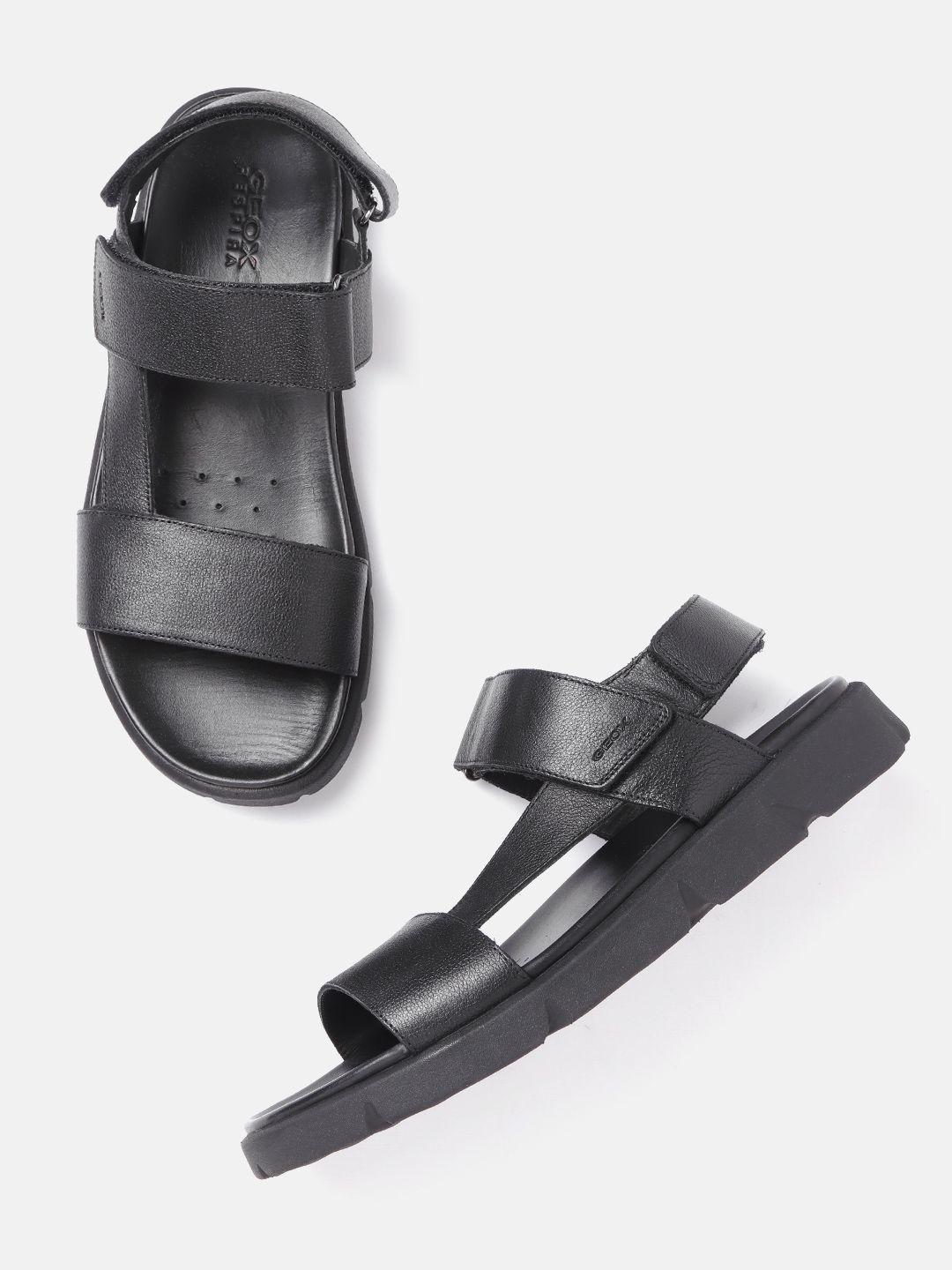 geox men black leather comfort sandals