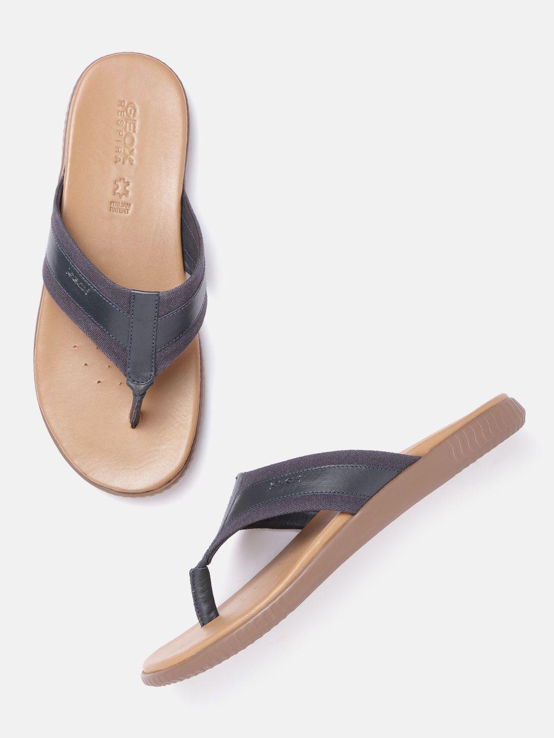 geox men navy blue & beige leather comfort sandals
