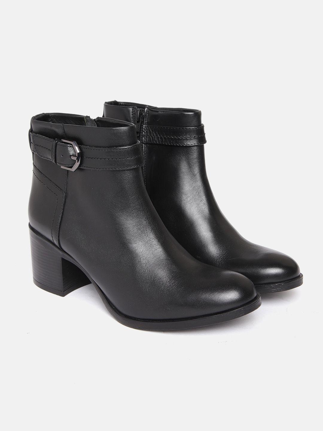 geox women black leather heeled ankle boots