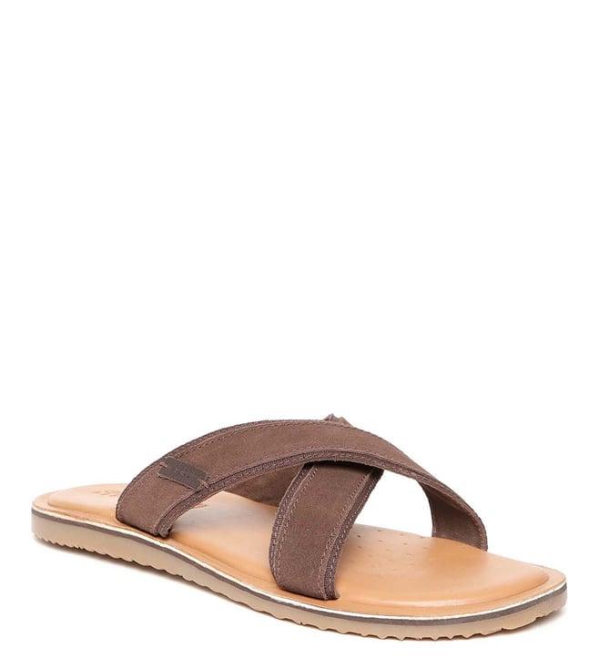 geox men's suede leather brown cross strap sandals