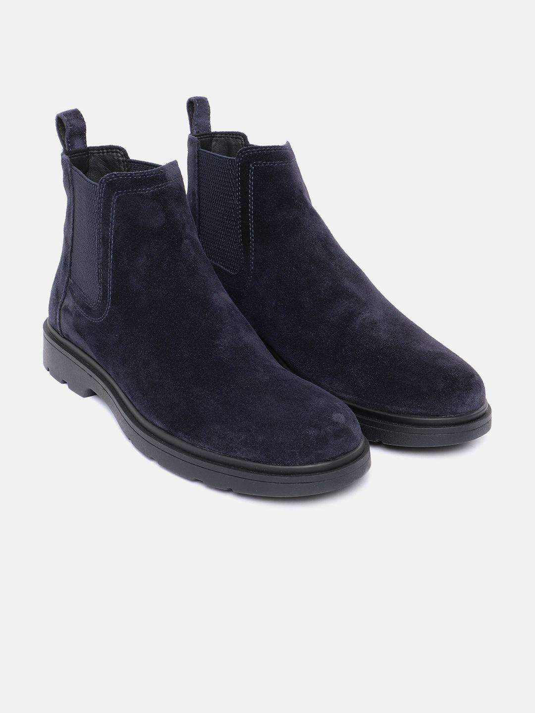 geox men solid high top leather chelsea boots