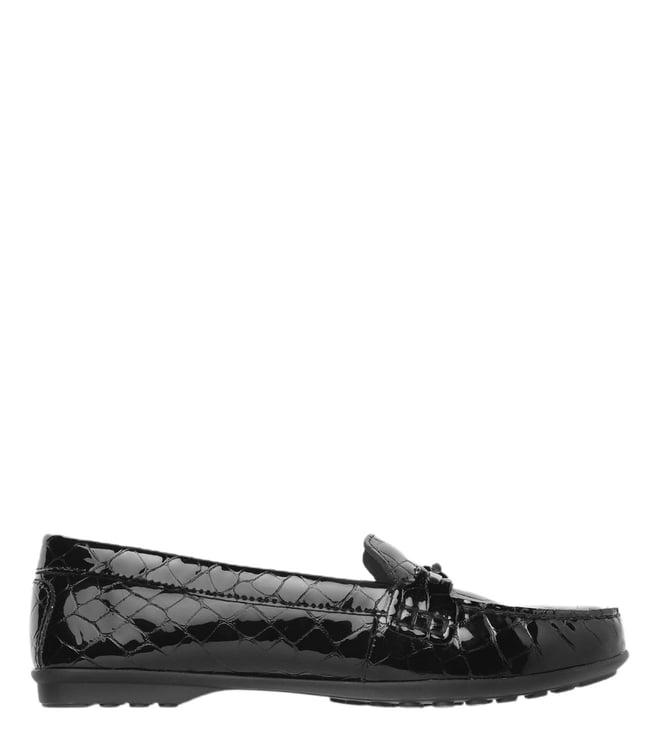 geox women's elidia leather black loafers (animal effect)