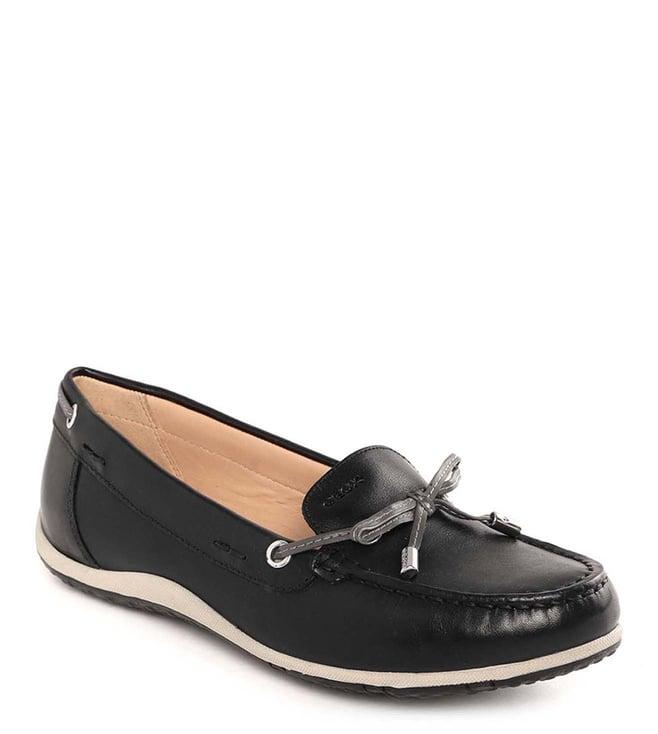 geox women's leather black & dark grey loafers