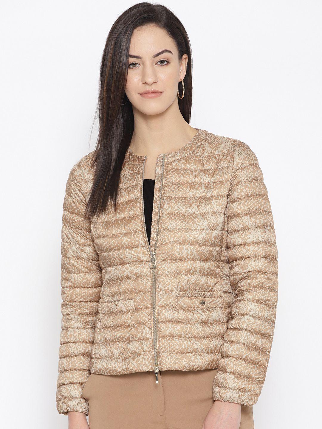 geox women beige printed quilted jacket