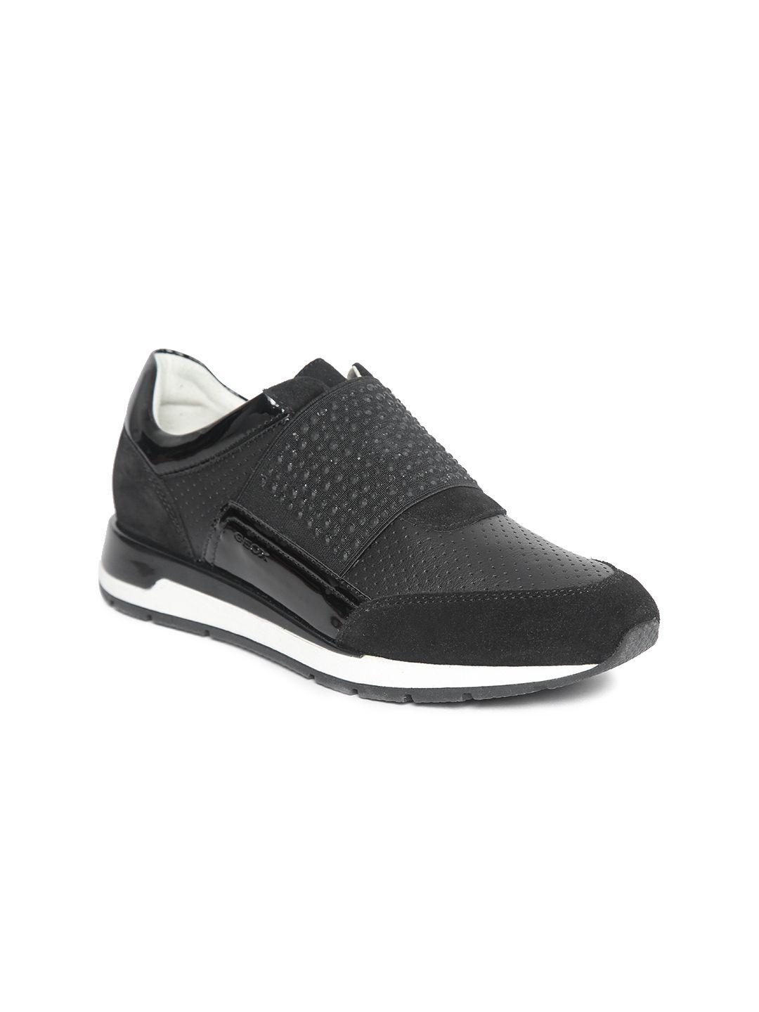 geox women black leather perforated slip-on sneakers