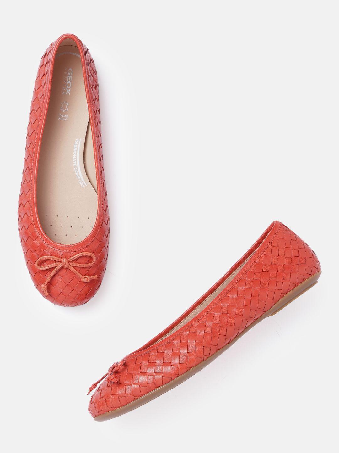 geox women coral textured ballerinas with bows flats