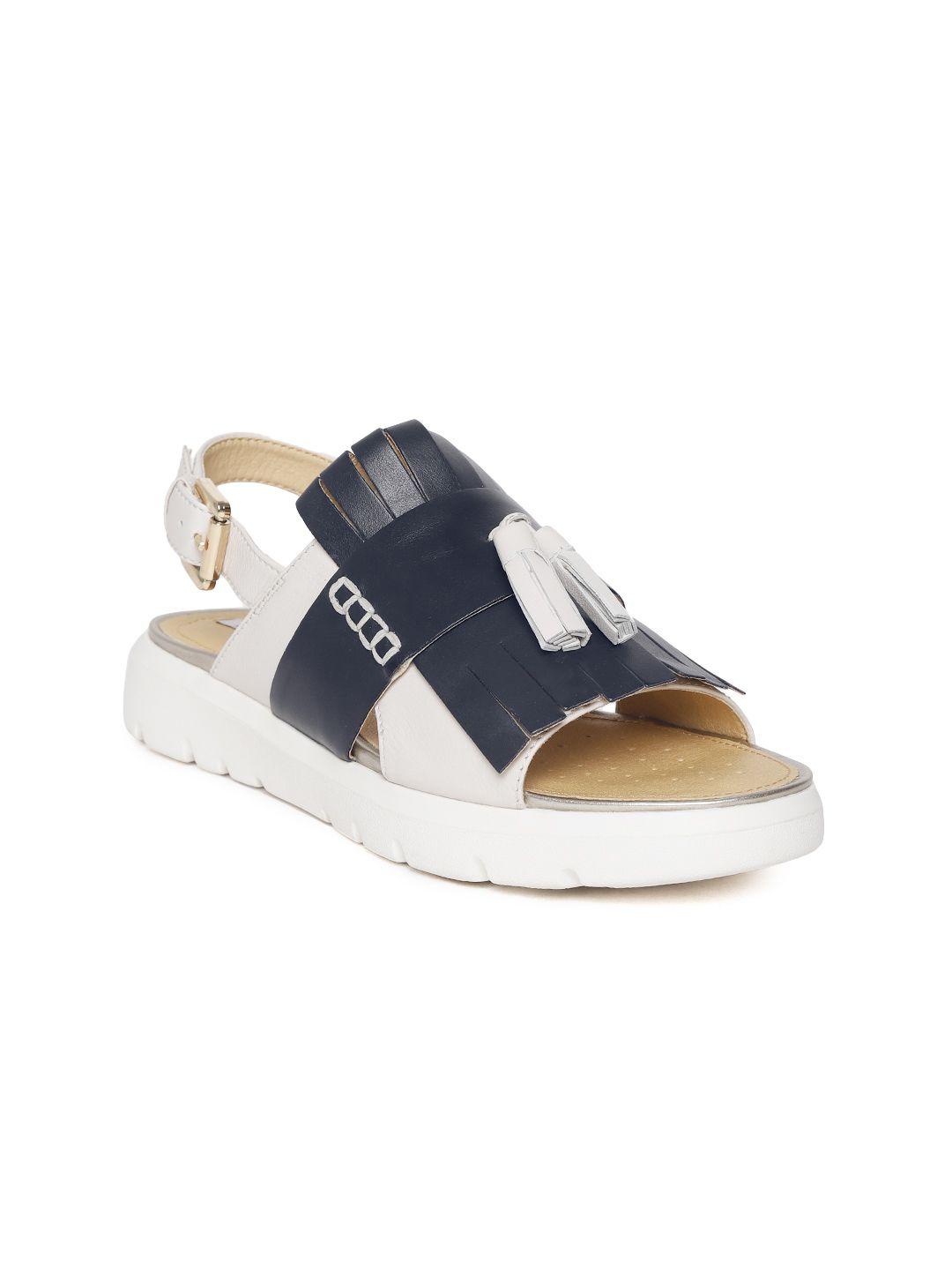 geox women navy blue & off-white colourblocked leather open toe flats