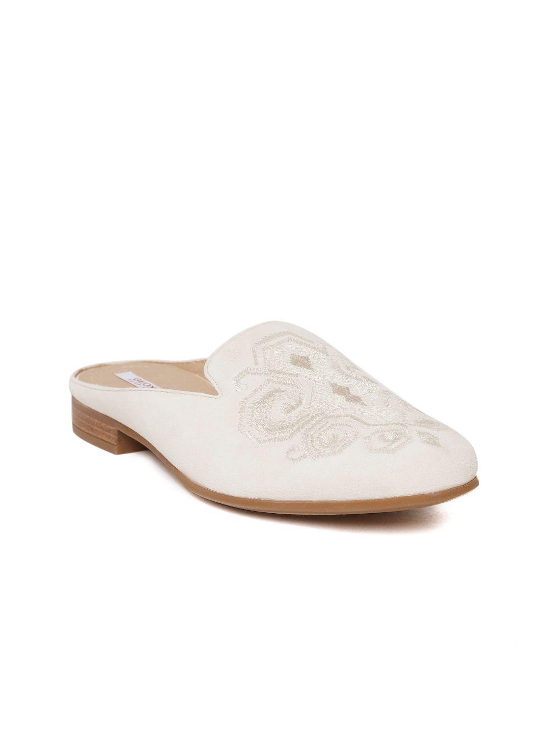 geox women off-white suede leather embroidered mules
