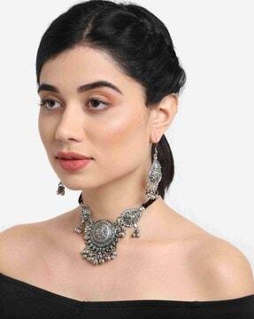 german silver long necklace & earrings set