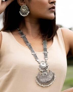 german silver pearl drop necklace & earrings set