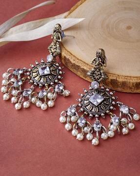 german silver stone-studded dangler earrings