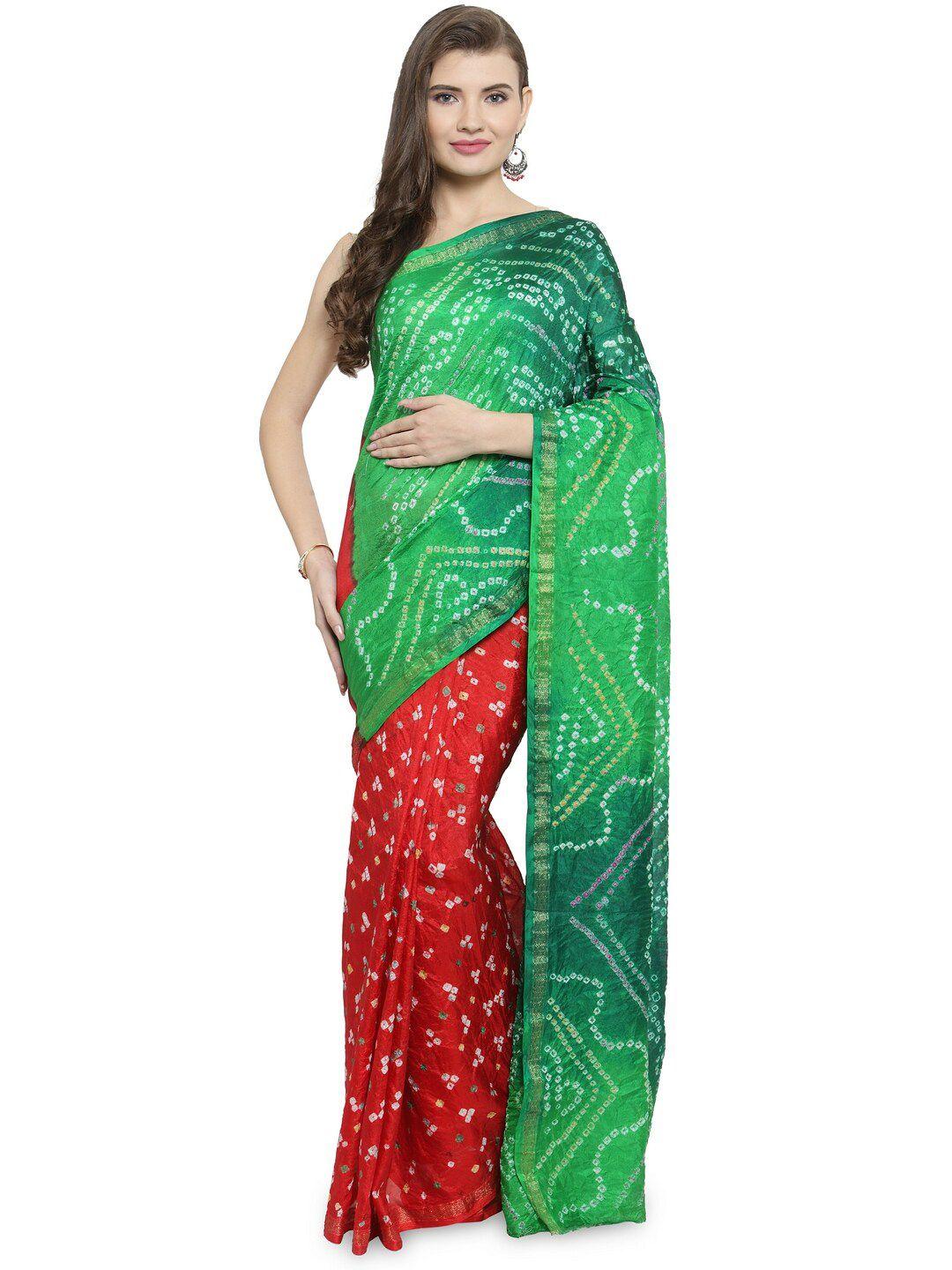 geroo jaipur bandhani printed zari half and half saree