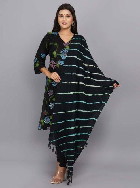 geroo jaipur black printed shawl