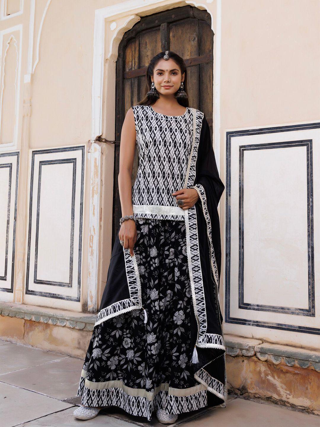 geroo jaipur ethnic motifs printed pure cotton ready to wear lehenga & blouse with dupatta
