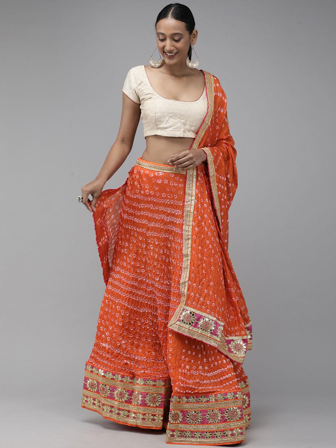 geroo jaipur orange patchwork ready to wear lehenga & unstitched blouse with dupatta