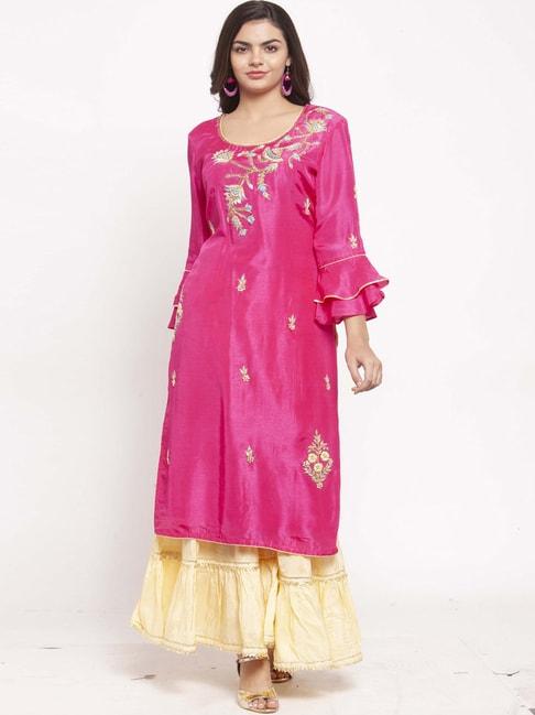 geroo jaipur pink & beige embroidered kurta sharara set