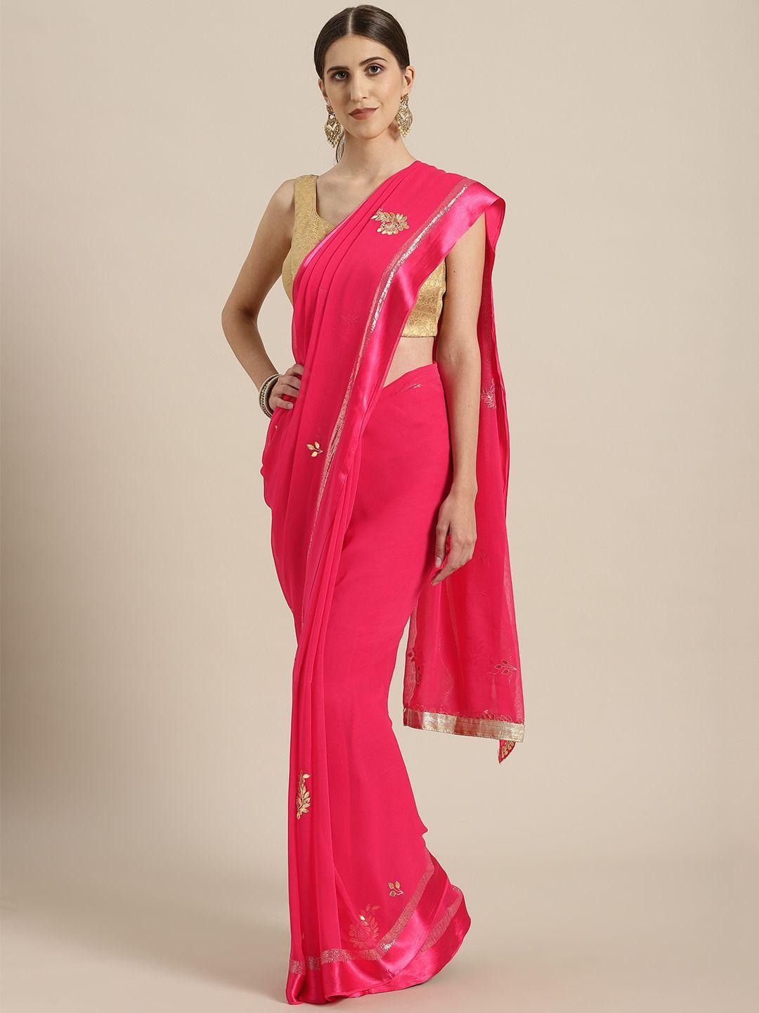 geroo jaipur pink & golden handcrafted embellished saree
