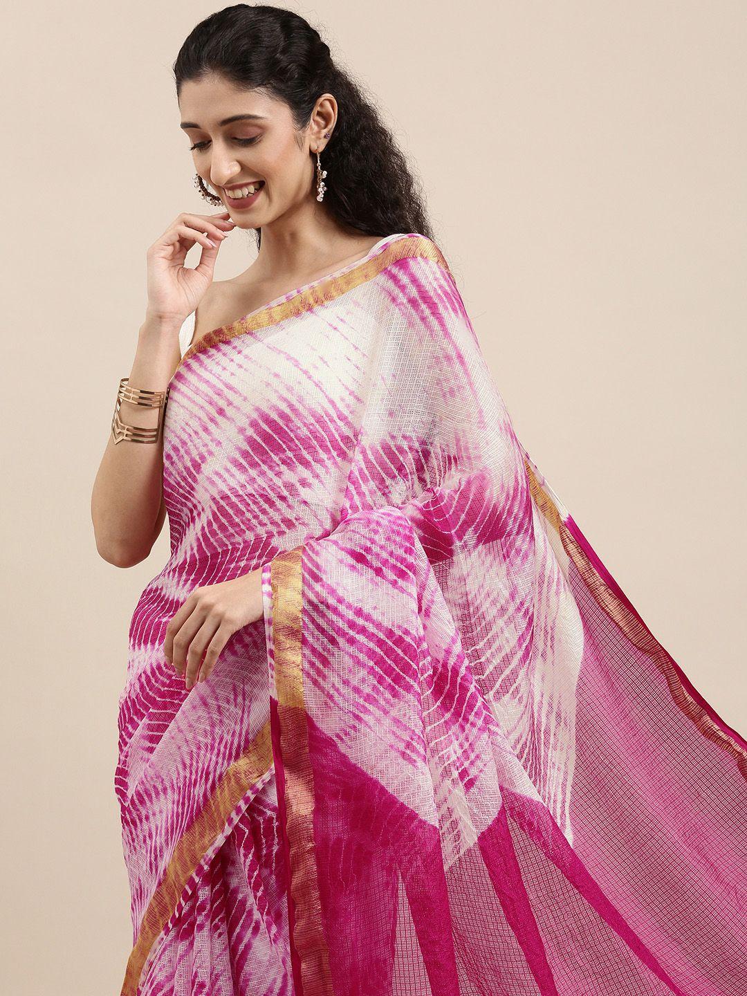 geroo jaipur pink & white bandhani zari art silk kota saree