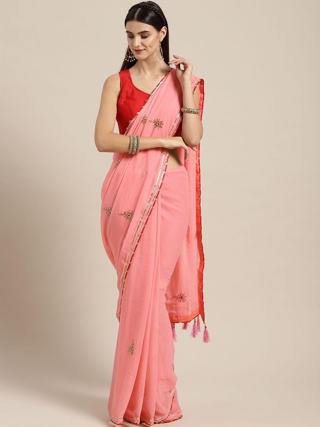 geroo jaipur pink hand embellished georgette  sustainable saree