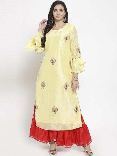 geroo jaipur yellow & red embroidered kurta sharara set