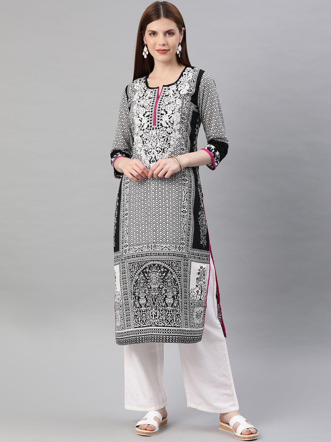 geroo jaipur black embroidered  straight cotton sustainable kurta