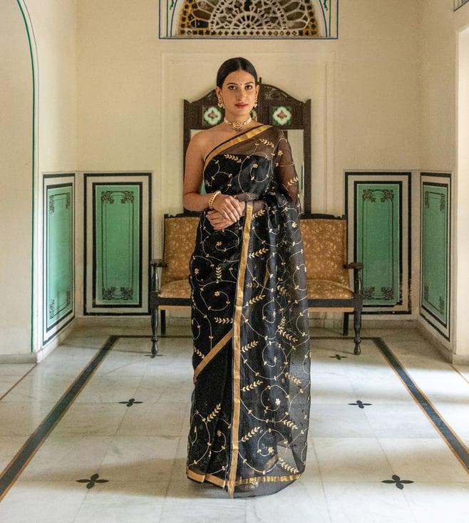 geroo jaipur black gota patti pure kota silk saree