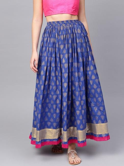 geroo jaipur blue hand block printed pure cotton skirt