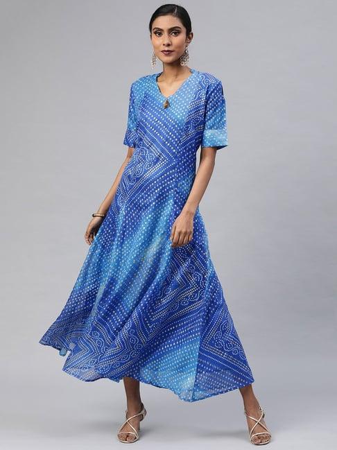 geroo jaipur blue printed maxi dress