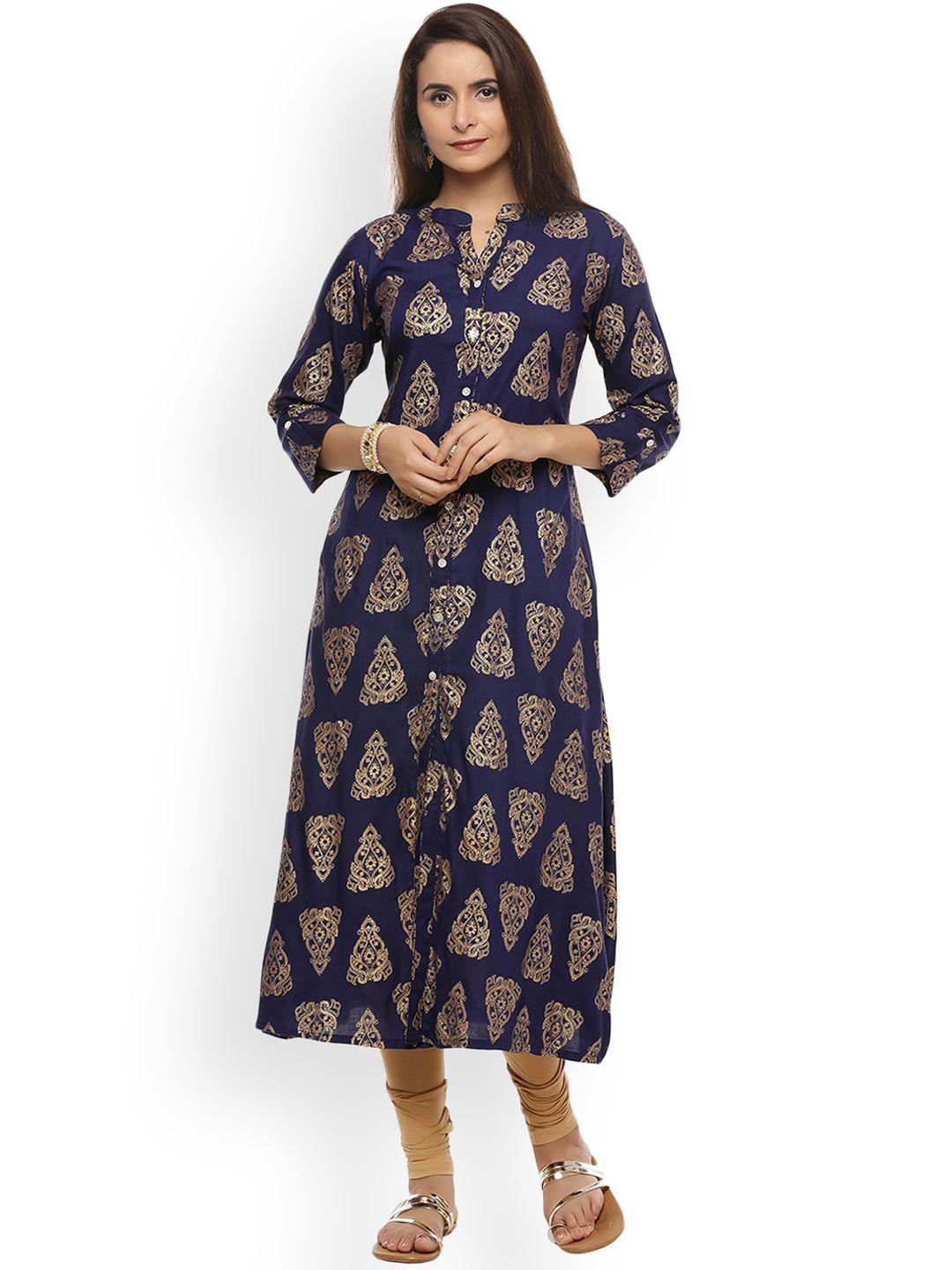 geroo jaipur blue woven printed kurta