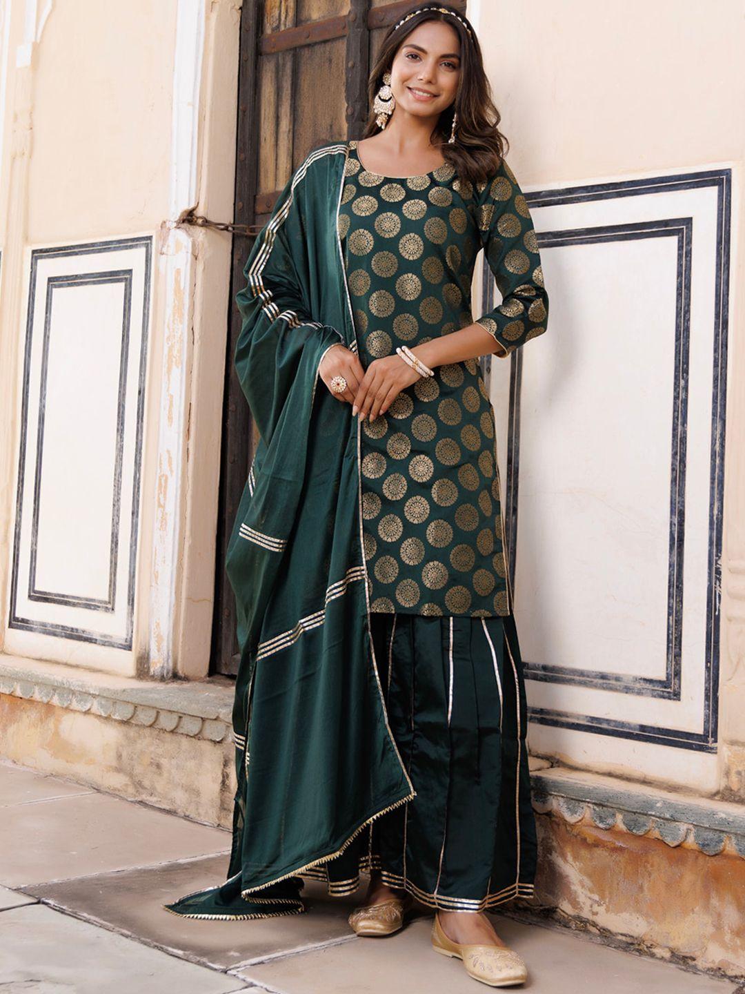geroo jaipur ethnic motifs woven design regular pure silk kurta with sharara & dupatta