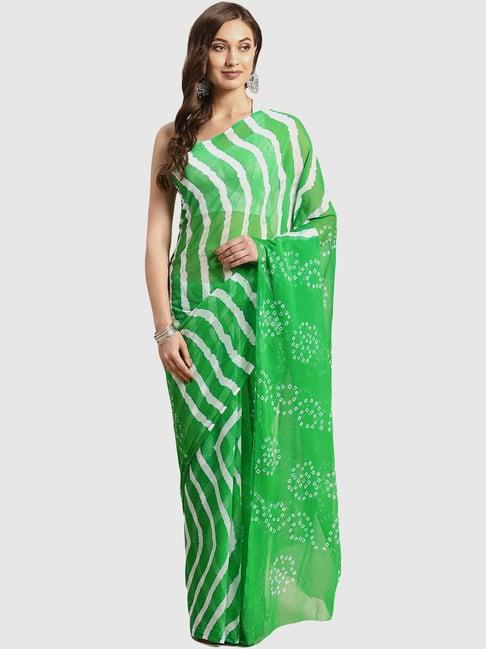 geroo jaipur green hand dyed bandhani chiffon saree