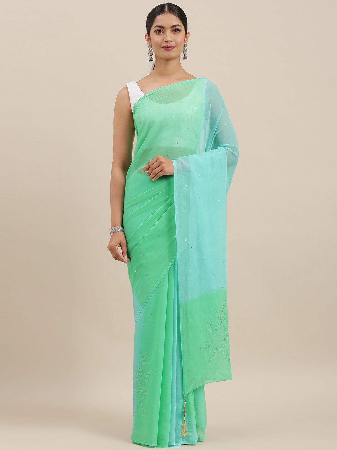 geroo jaipur green hand embellished georgette sustainable saree