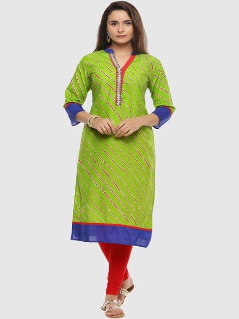 geroo jaipur green leheriya straight cotton kurta