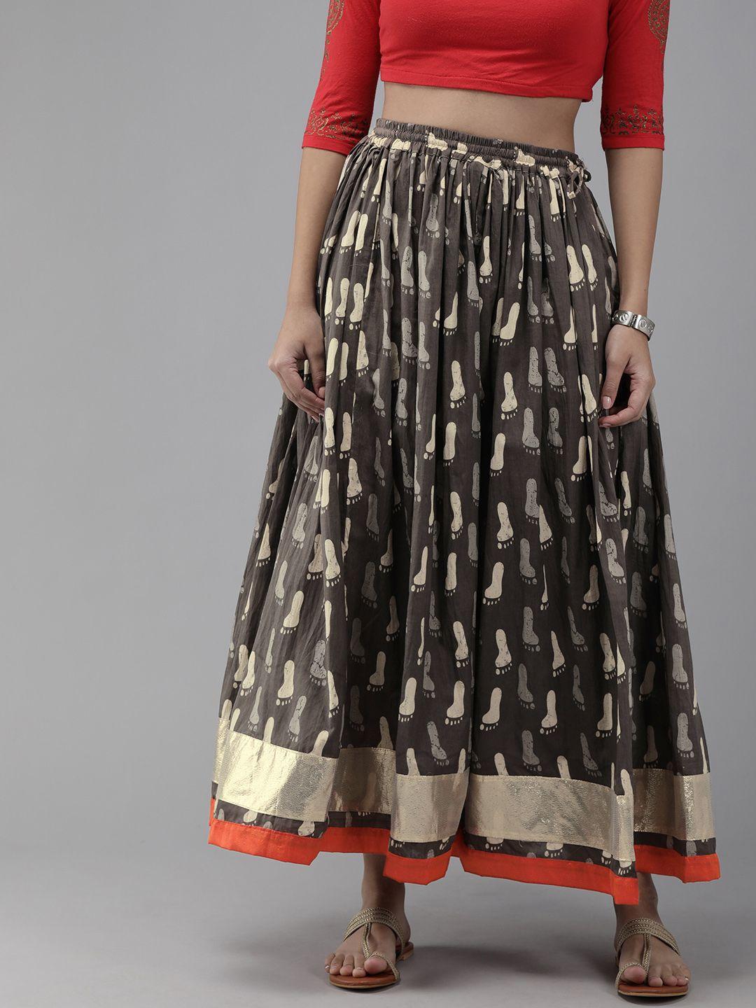 geroo jaipur hand block printed orange pure cotton sustainable skirt