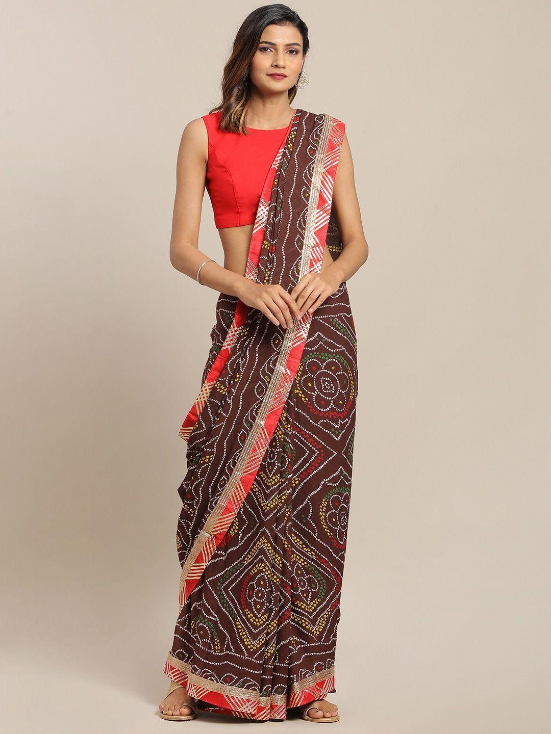 geroo jaipur hand dyed brown bandhani georgette sustainable saree