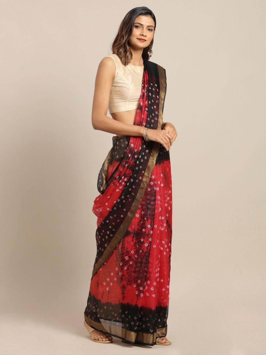 geroo jaipur hand dyed red & black bandhani kota silk  sustainable saree