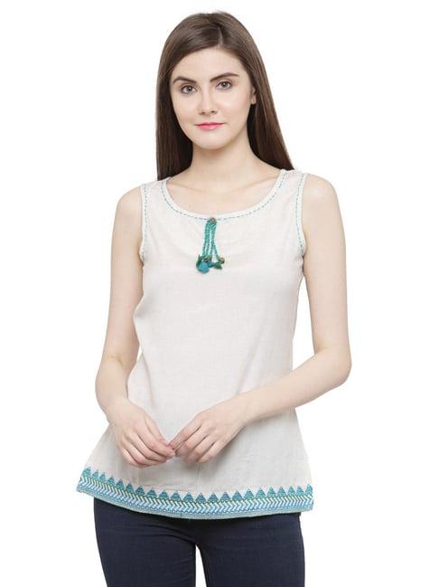 geroo jaipur hand embroidered solid pure cotton top