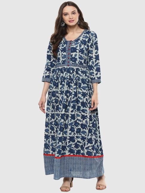 geroo jaipur indigo hand block printed pure cotton dress