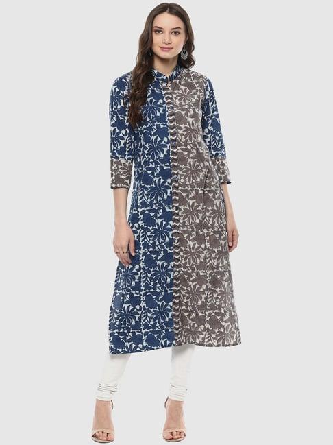 geroo jaipur indigo hand block printed straight pure cotton kurta