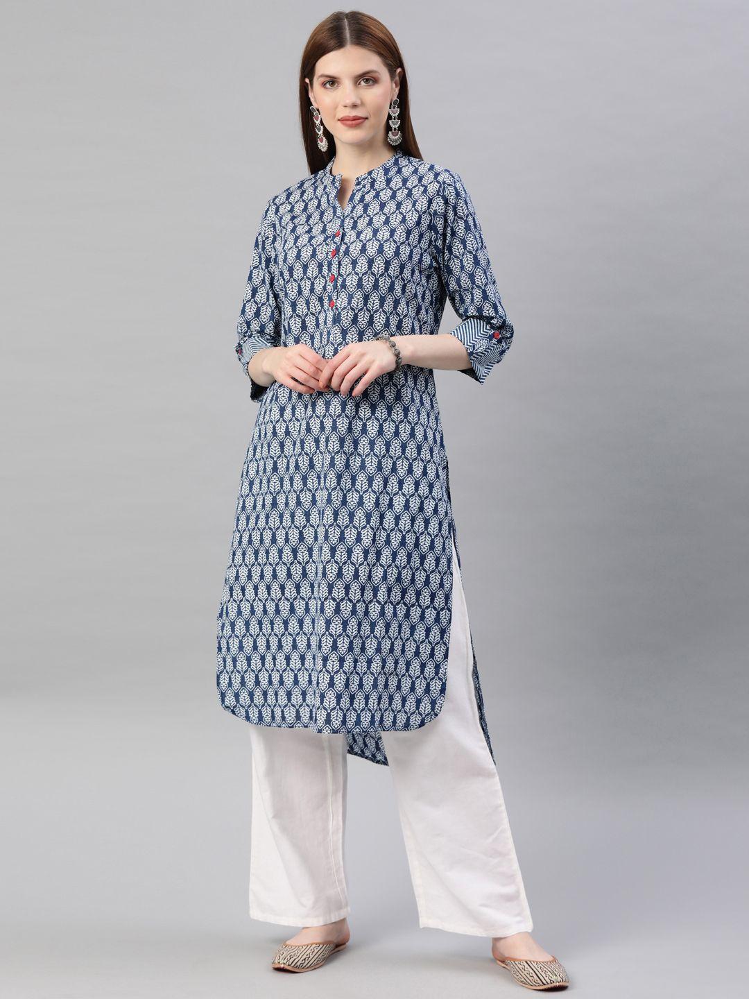 geroo jaipur indigo hand block printed straight pure cotton sustainable kurta