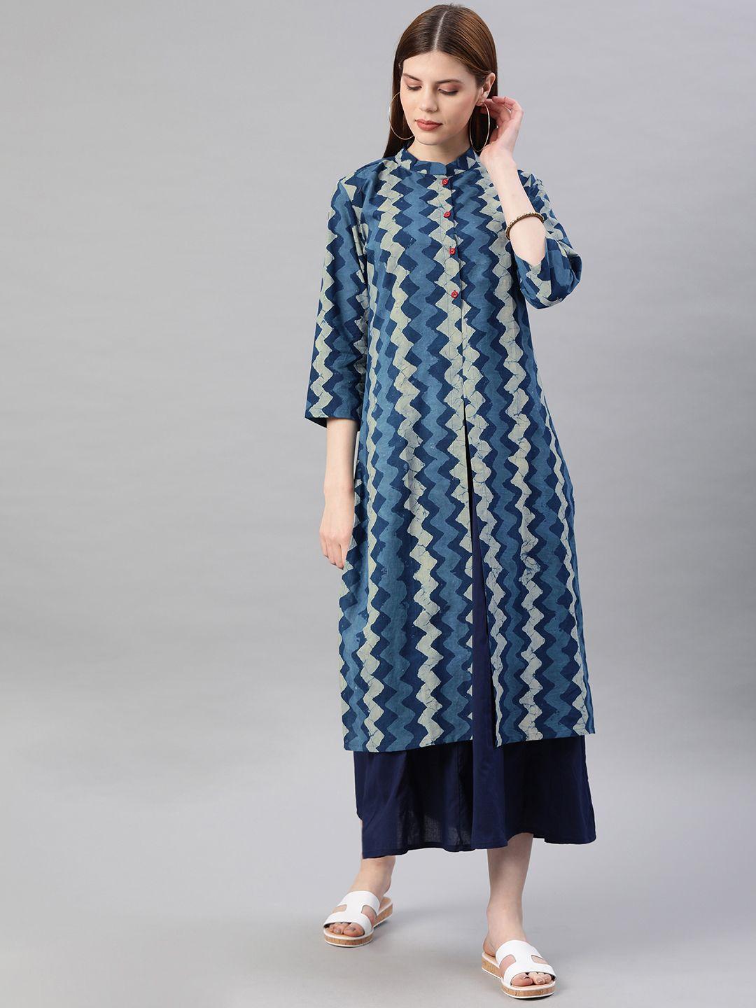 geroo jaipur indigo hand block printed two piece long pure cotton sustainable dress